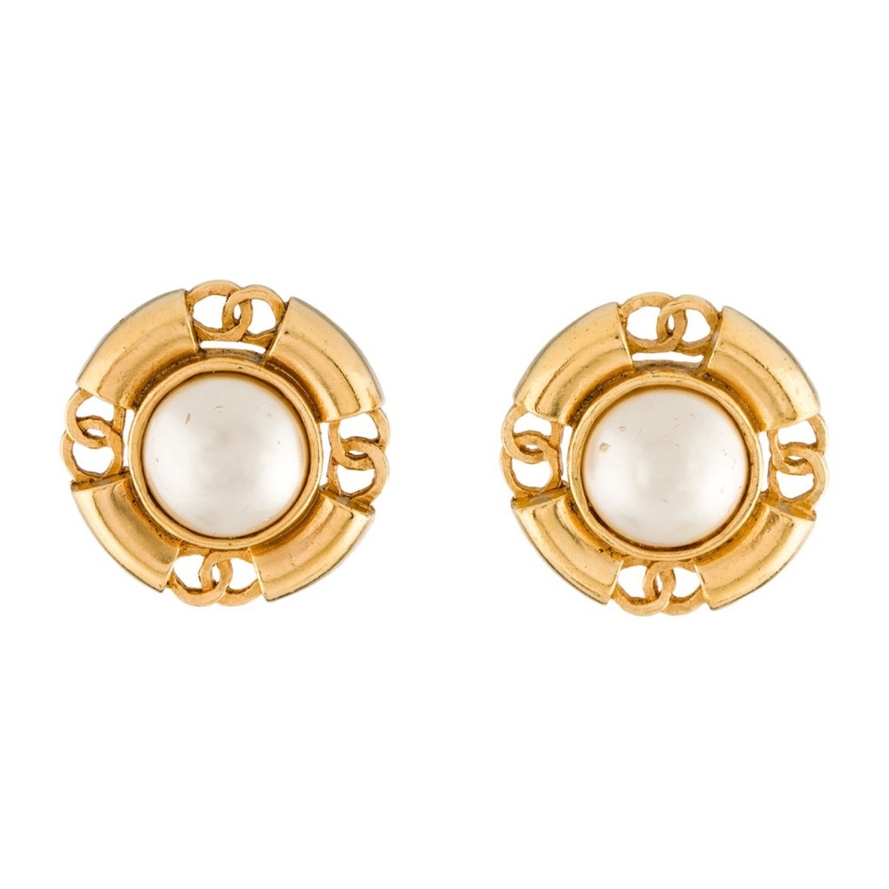 Chanel Vintage Faux Pearl CC Clip-On Earrings
